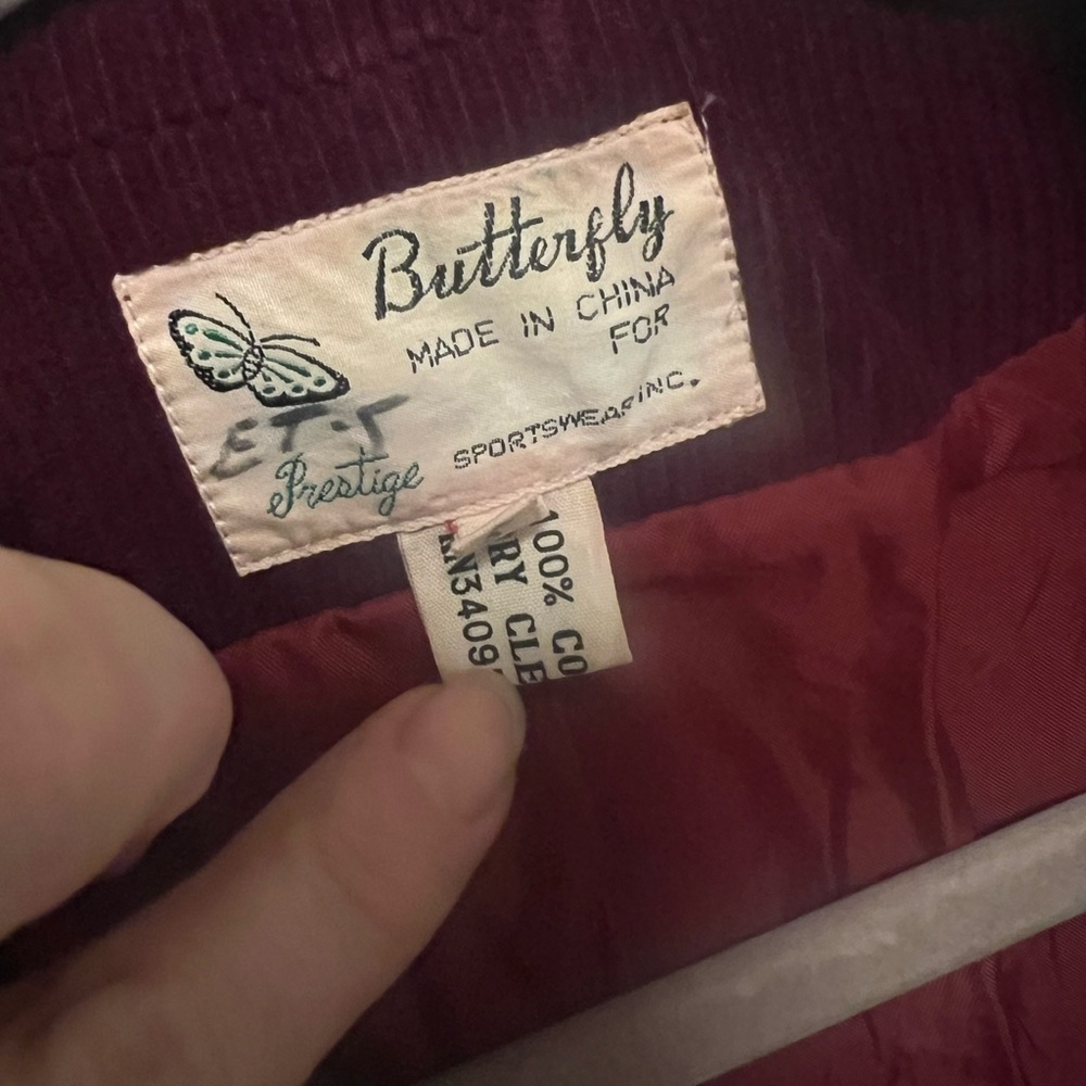 Vintage Maroon Corduroy Blazer Size 10 Two Button Pocket Butterfly Prestige - Picture 6 of 11